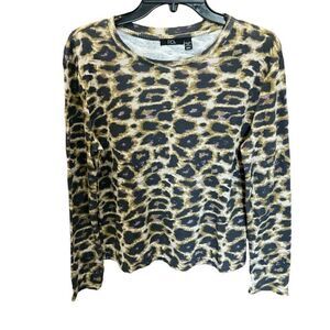 RDI Top Pullover Crew Neck Leopard Camouflage Print Tan Black Pink Yellow Small